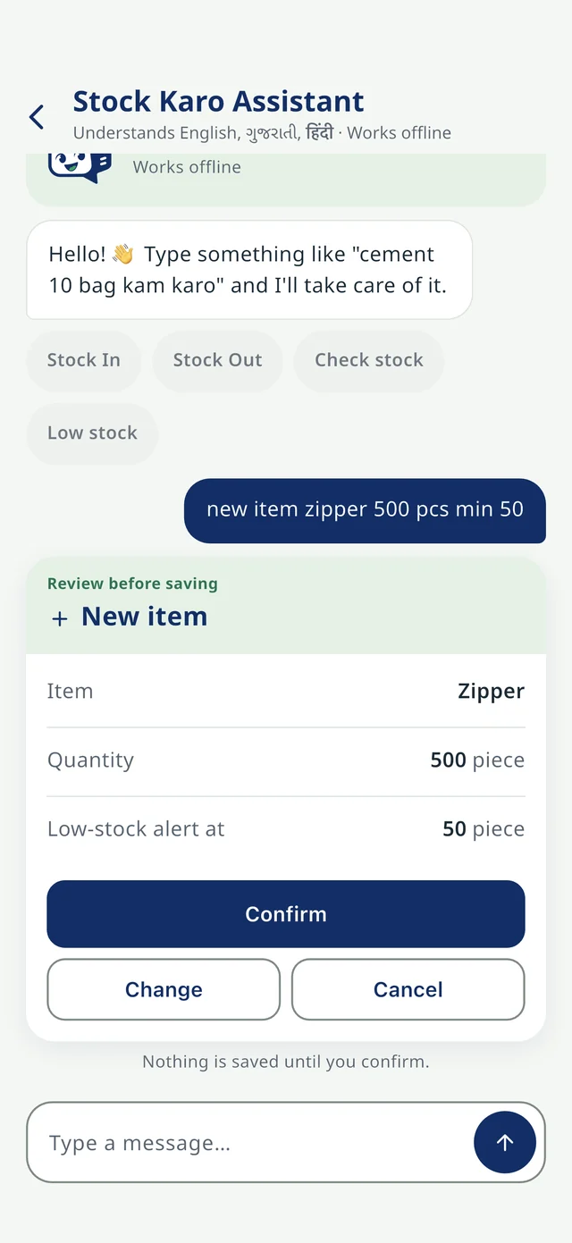 Adding a new item with unit and alert level in one message